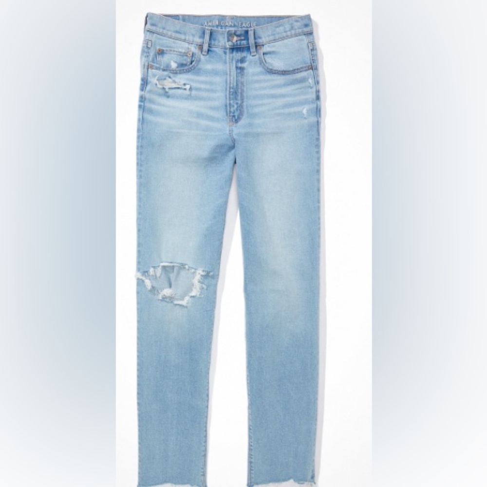 American eagle highest rise straight Distressed Blue Jeans